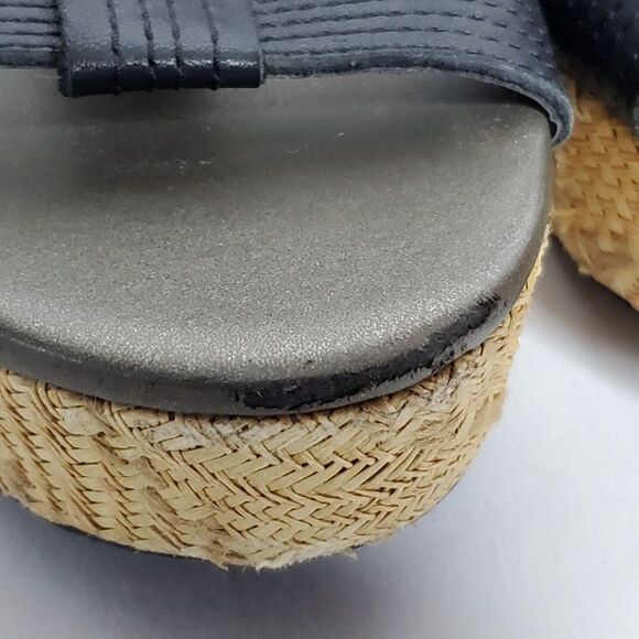 Black Leather T Strap Platform Wedge Open Toe Sandals Sz 9.5 - Picture 6 of 8